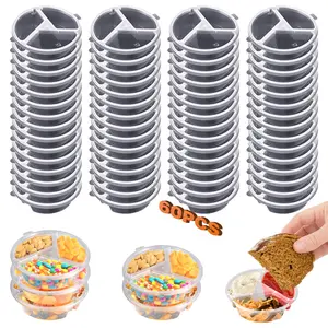 30 Pcs 3 Compartment Condiment Containers with Lids Disposable Sauce Cups 5 oz Small Plastic Snack Containers Portion Cups for Salsa Dips Dressing Set