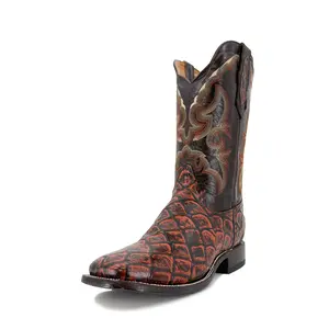 Men's Bulldog Exotic Leather Print Boots - Pirarucu Shedron