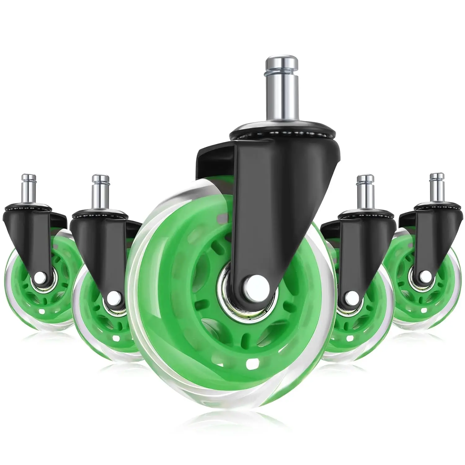 Office Chair Caster Wheels Replacement Set of 5, Heavy Duty Universal Quiet Rolling Casters 3 inch Fit Standard Office Chair for Hardwood Floors, Tiles and Carpet (green)