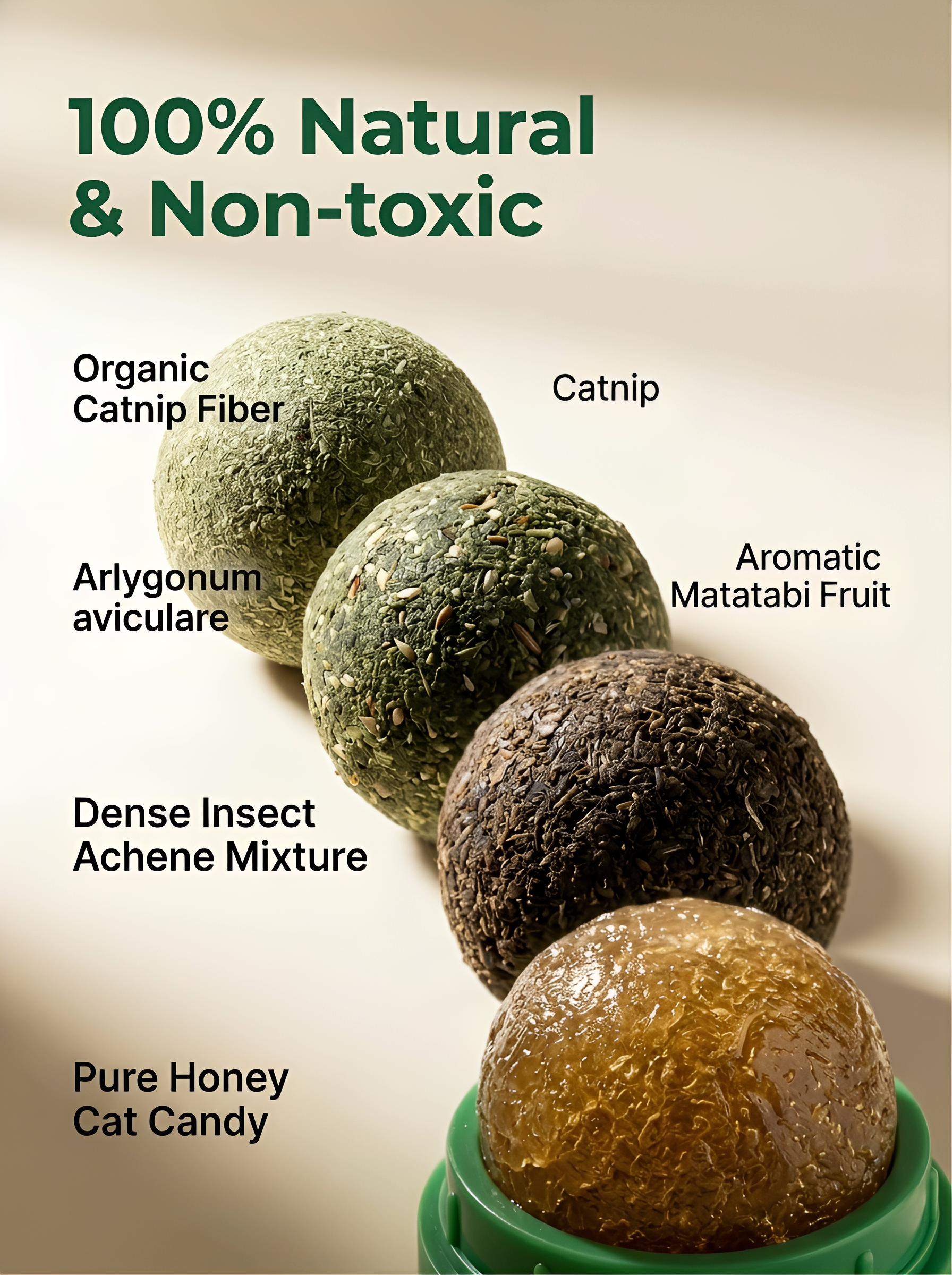 Catnip Toys Balls 4Pcs, Extra Energy Ball, Edible Kitten Silvervine Toys for Cats Lick, Healthy Teeth Cleaning Dental Toys, Cat Wall treats