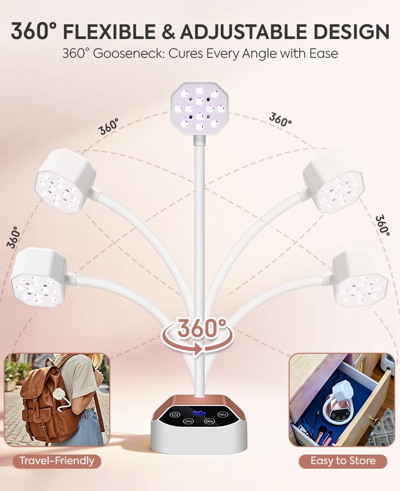Rechargeable UV LED Nail Lamp with Auto Sensor, 1500mAh Cordless Gel Nail Curing Light with 360° Flexible Gooseneck, 4 Timer Modes (10s/30s/60s/90s) Portable Nail Dryer for Gel Polish, Professional Manicure Light for Home Salon Use
