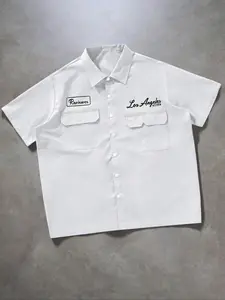 Men's Solid Pocket Short Sleeve Shirt, Loose Casual Comfy Button Design Top for Daily Wear, Men's Clothes for Summer, Tropical, Casual Button Collared