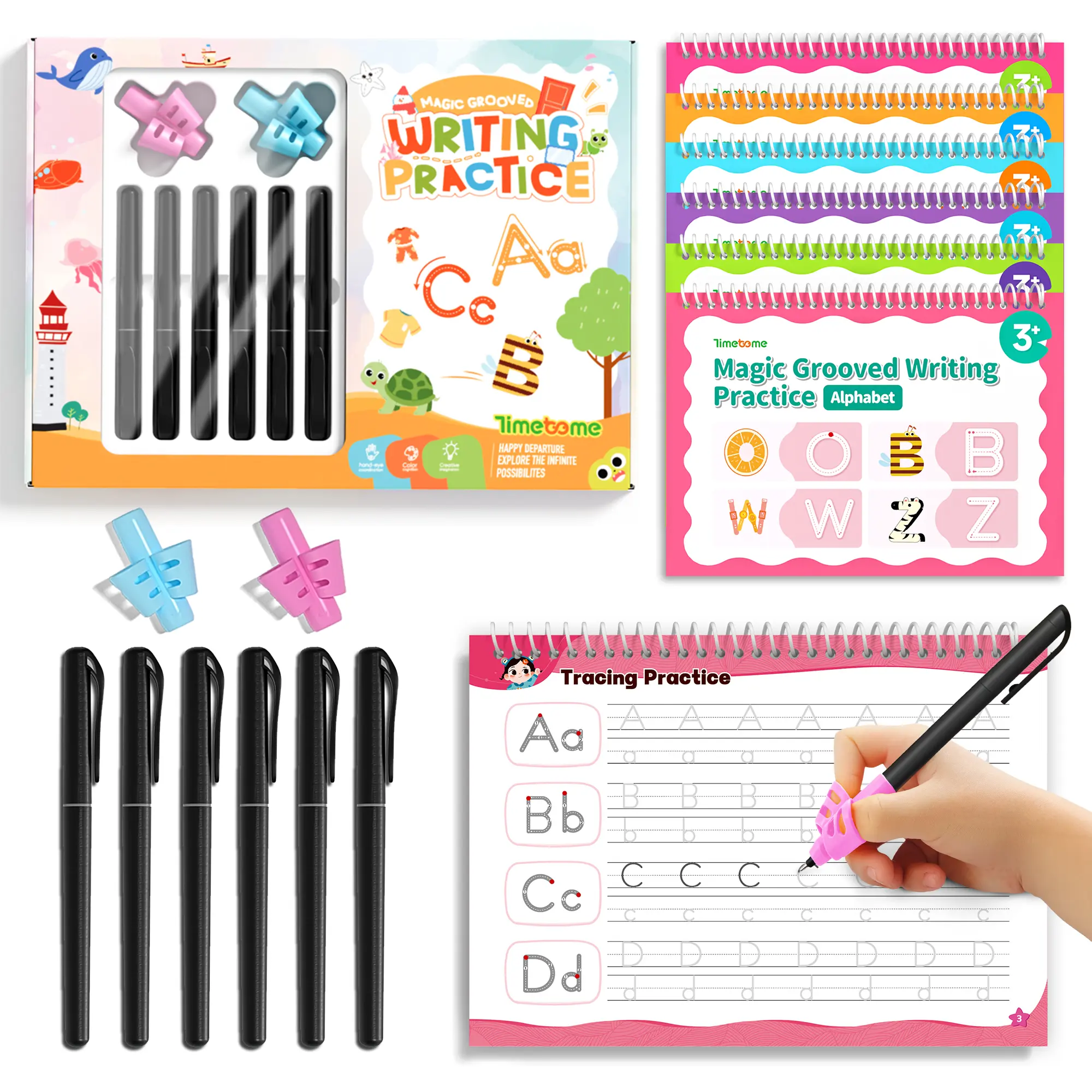 【Deals For You Days】TIMETOME Reusable Grooved Handwriting Workbook for Kids, Learning Materials, 6 Books–Early Elementary, Covers Math, Words, Drawing –Gift for Children,summer learning workbook