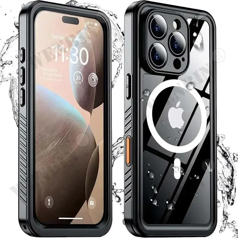 IP68 Waterproof MagSafe Magnetic TPU Shell for iPhone 17,16,15 Pro/Plus Models - Full Body Protective Adult Phone Accessories for Swim,Underwater Diving Use (iPhone Series Compatible)