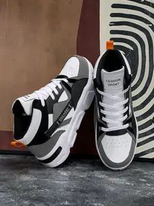 Men's Fashion High-Top Sneakers, Casual Sporty Design with Letter Pattern, Lace-Up Closure, Trendy All-Season Footwear