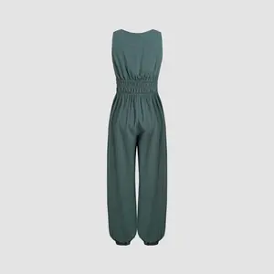 Cider [7 colors, size 0-26]Square Neck Lace Up Ruched Jumpsuit, Plus Size Overalls, Spring Outfit Inspo, Jogger Jumpsuit