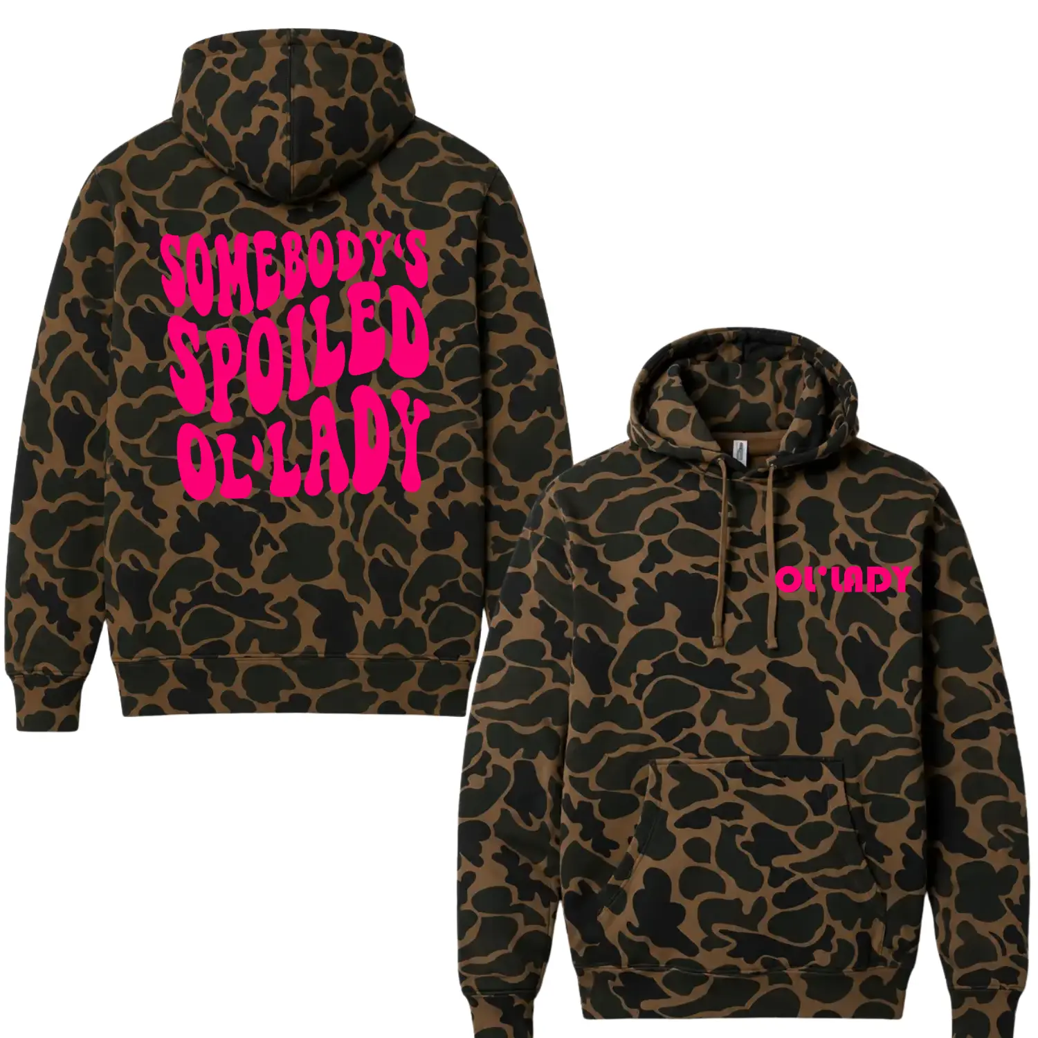 Unisex Ol' Lady Pink Camo All-Over Crew Neck Hoodie Camouflage, Camo Hoodie, Camo Shirt, Gift For Men, Hunting Pullover Soft Durable Camouflage Sweatshirt Gift for Men - Menswear