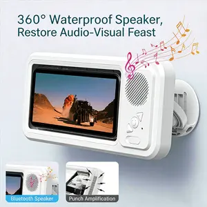 Waterproof Bluetooth-compatible Speaker with 360° Rotating Touch Screen, Shower TV-like Phone Mount for Video Viewing, Music & Bath Time in Bathroom, Kitchen & Pool, Waterproof Wireless Speaker