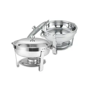 2-Piece Silver Round Plate Casserole Set with Stainless Steel Lids, Stackable Metallic Kitchen Cookware with Pan Handles, Ideal for Home and Outdoor Buffet Use