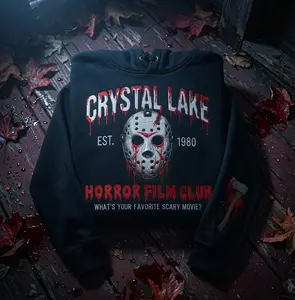 Horror Film Club Shirt, Embroidered Hoodie, Friday the 13th Custom Sweatshirt, Vintage Halloween Embroidery Gift