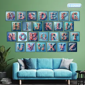 Flower Letter Pattern DIY Diamond Arts Colorful Painting Kit without Frame, 1 Set DIY Diamond Arts Colorful Painting, Wall Art Decor for Home Living Room