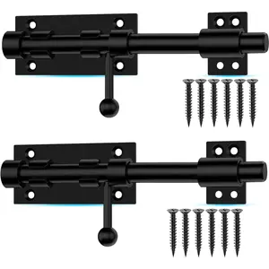 7.8 Inch 2 Pack Black Heavy Duty Solid Stainless Steel Slide Bolt Gate Latch, for Fence, Yard Doors, Garages, Bedrooms, Cupboards and Window