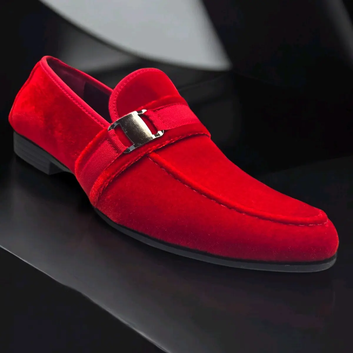 Men Red velvet Loafers silver buckle Men Red velvet Loafers silver buckle