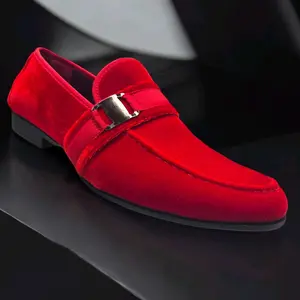 Men Red velvet Loafers silver buckle Men Red velvet Loafers silver buckle