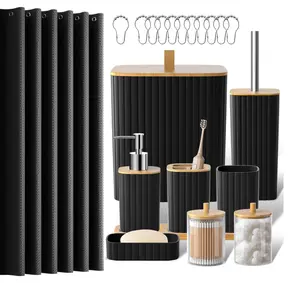 Bathroom accessory set, 22-piece set of shower curtain carpet bathroom set, trash can, toilet brush holder set, soap dispenser - fashionable and practical bathroom decoration, suitable for families, apartments and hotels