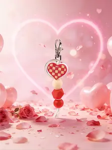 Heart Beaded Keychain, Trendy Cute Keychain, Macaron Color Bracelet Keyring with Short Fringe Design, Valentine's Day Gift, Holiday Present