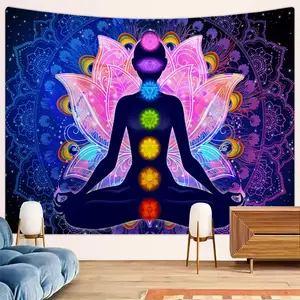 Bohemian Mandala Yoga Meditation Pattern Tapestry, Colorful Wall Hanging Tapestry, Wall Decor for Yoga Studio Bedroom Office Living Room, Home Decor