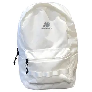 New Balance Logo Print Zipper Closure Fabric Backpack For Men And Women In White