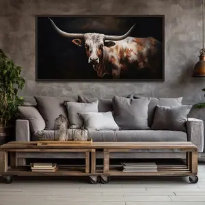 Unframed, Room Decor, Un, Texas Longhorn Cow Extra Large Wall Art - Farmhouse, Living Room Art - Longhorn on Poster