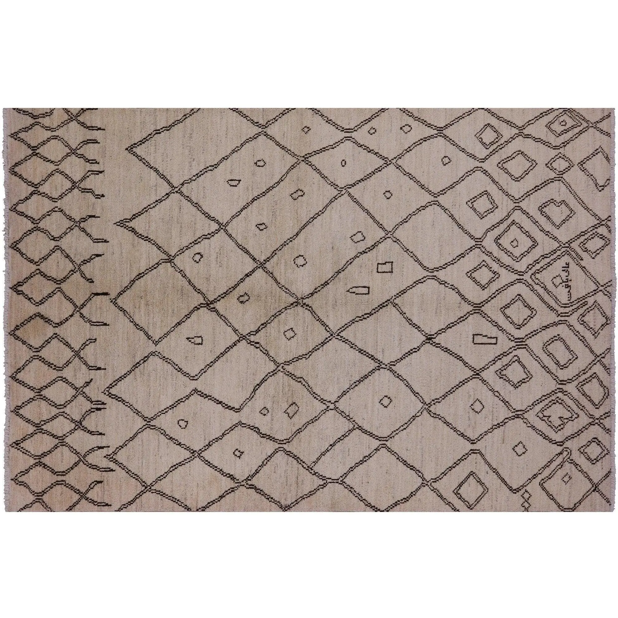 Ivory 6' 1" X 9' 1" Signed Moroccan Hand Knotted Area Rug - P5460