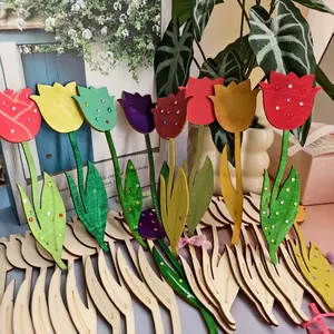 [Mother's Day Gift] 45pcs Wooden Tulip Decorations with 12 Color Markers Set- 3-Style Tulip Flowers With Hanging Ornaments, Flower Design, For Party Centerpieces, Wedding & Mother's Day Decor, Ideal Gift For Loved Ones