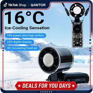 Qawtor 5-in-1 Portable Cooling Handheld Turbo Fan Mobile Air Conditioner – 130,000 RPM High Speed, 5000mAh Rechargeable Battery, 199-Level Stepless Control  Digital Display, 5-in-1 Handheld/Neck/Desktop Cooling Fan for Travel, Dorm & Office Refrigeration