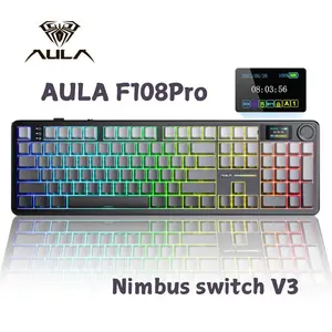 AULA F108 Pro Tri-Mode Wireless Mechanical Keyboard - Hot Swappable, RGB Backlit, Smart Screen & Knob, Full Size 108 Keys, USB-C, Bluetooth, 2.4GHz for Gaming & Office Computer Accessories