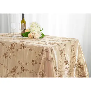 90"x132" Seamless Rectangular Ribbon Taffeta Tablecloth - Champagne (1pc)