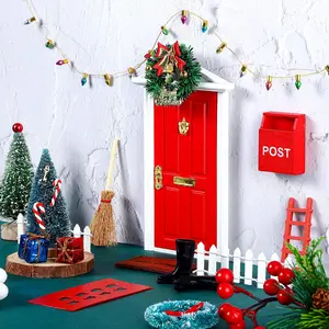 20 Pcs Christmas Elf Fairy Doors Decorations, Miniature Wooden Enchanted Fairy Doors for Kids, Tiny Xmas Decor, Red Outdoor Fairy Tale Door Accessories for Holiday, Kids Room, Christmas Gifts