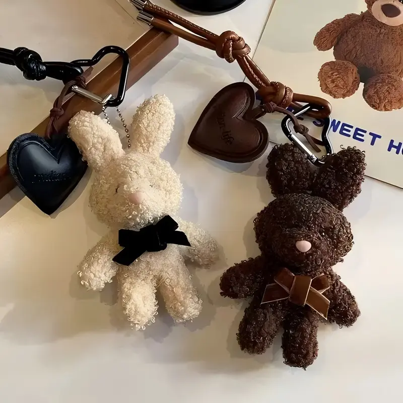Girls' Kawaii Mini Rabbit Head Pendant Keychain - Heart Charm, Bow Detail, Kawaii Accessories, Cute Keychains, Bag Charms for Purse, Backpack Decor Accessories