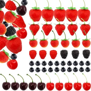 52 PCS Artificial Fake Fruit Includes Fake Strawberries Blueberries Raspberries Cherries Reusable Waterproof Plastic for Cake Dessert Party Home Kitchen Decoration Photography Props