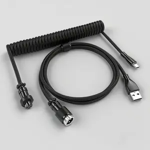 Custom Coiled Keyboard  USB-C: Detachable Aviator Connector, Double-Sleeved Mechanical Keyboard Cord for Gamers & Professionals--Braided Nylon Wire 1.5M USB-C to USB-A