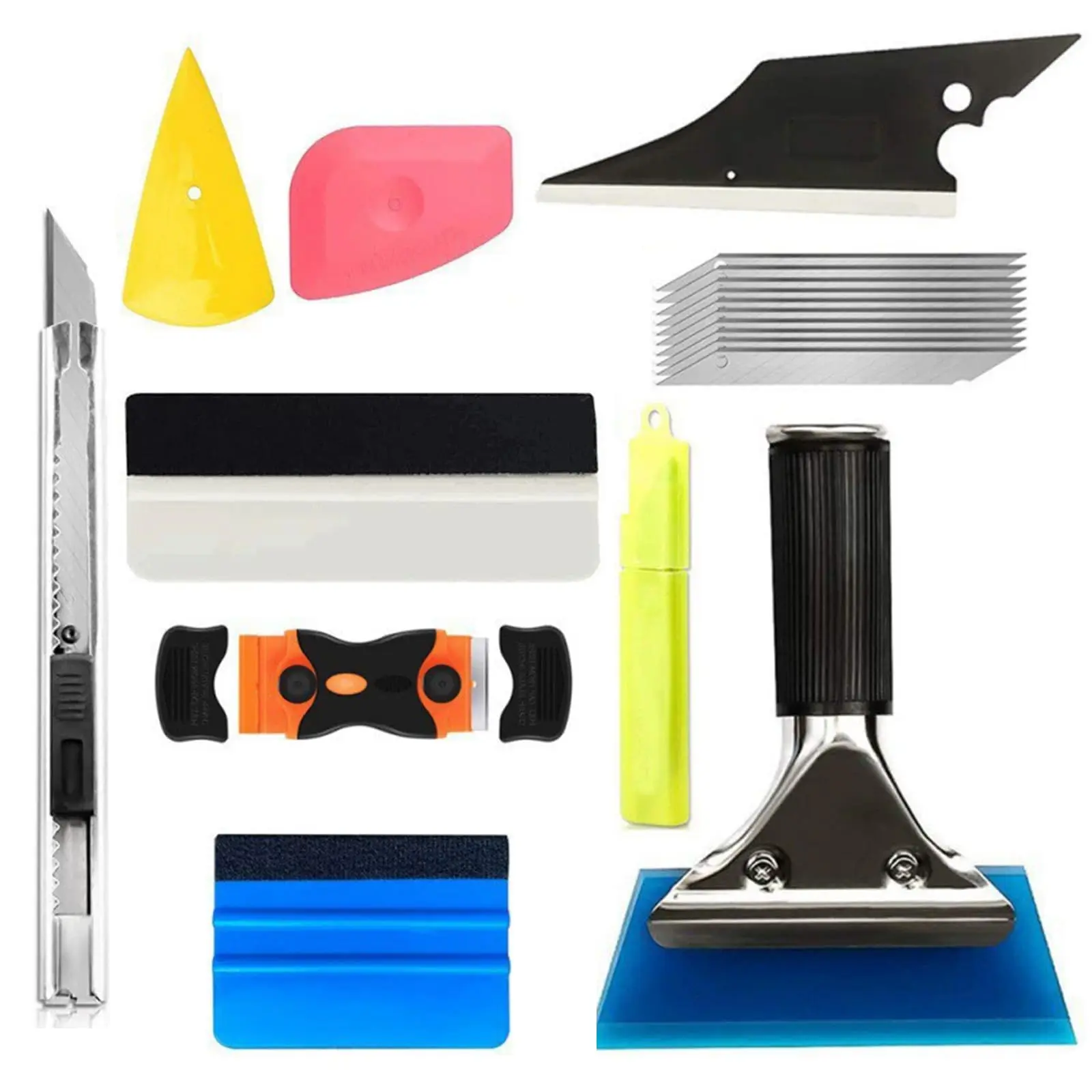 18PCS Car Window Tint Kit, Vehicle Glass Protective Film Wrapping Installation Set, Auto Vinyl Wrap Tinting Tools Included Squeegees, Window Rubber Squeegee,Cutting Knife with Blades (18PCS)