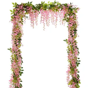 Wisteria Artificial  Garland, 4 count Total 28.8ft Artificial Wisteria Vine Silk Hanging Flower for  Garden Outdoor Ceremony Wedding Arch Floral Decor ()