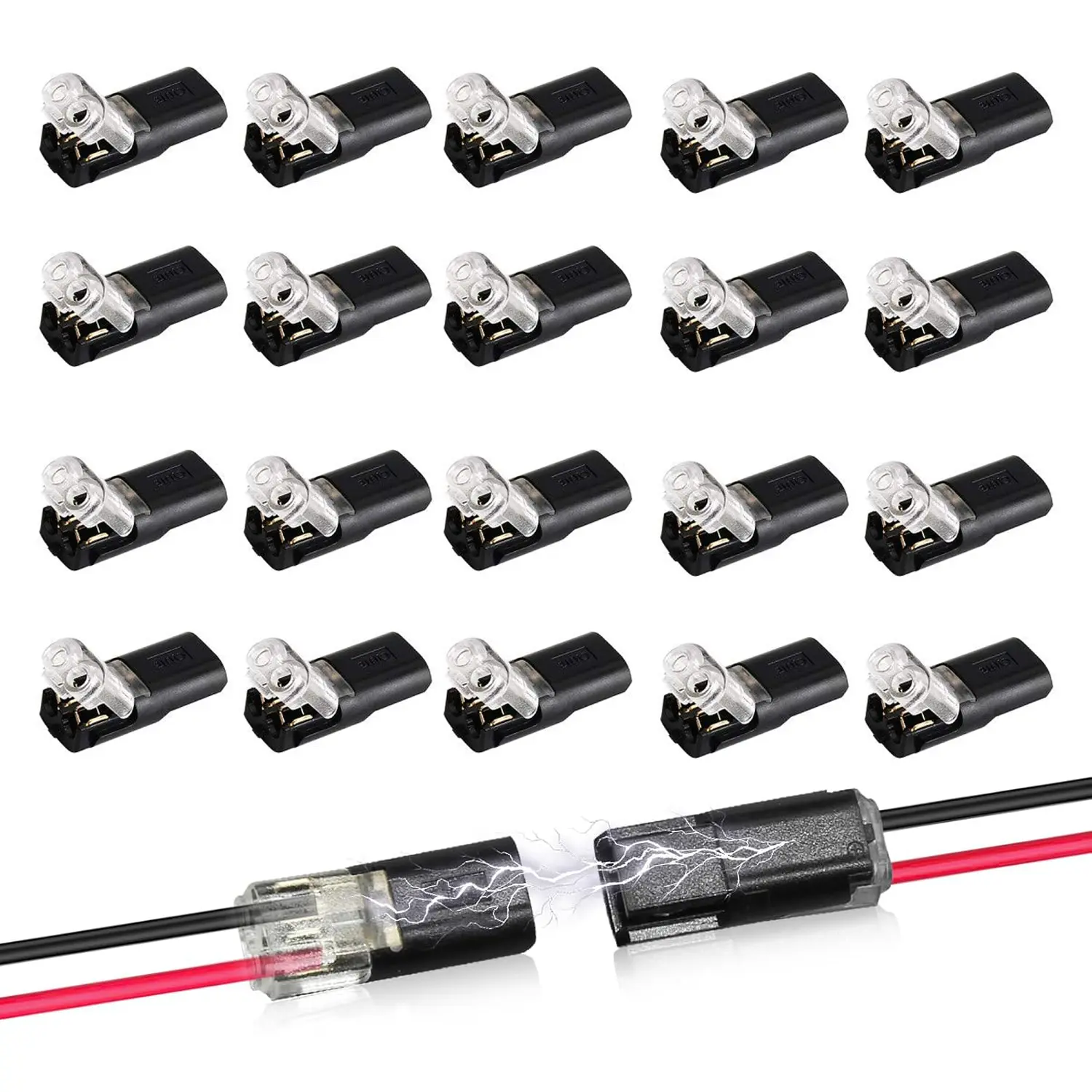 2-Pin 2-Way LED Wire Connector, 20pcs Compact Design Wire Terminals, No Stripping & Tool Spring Mechanism Wire Connector