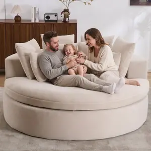 Minimalist modern round double sofa with removable and washable design, Nordic style, fabric, curved Italian design, casual sofa for living room and bedroom.