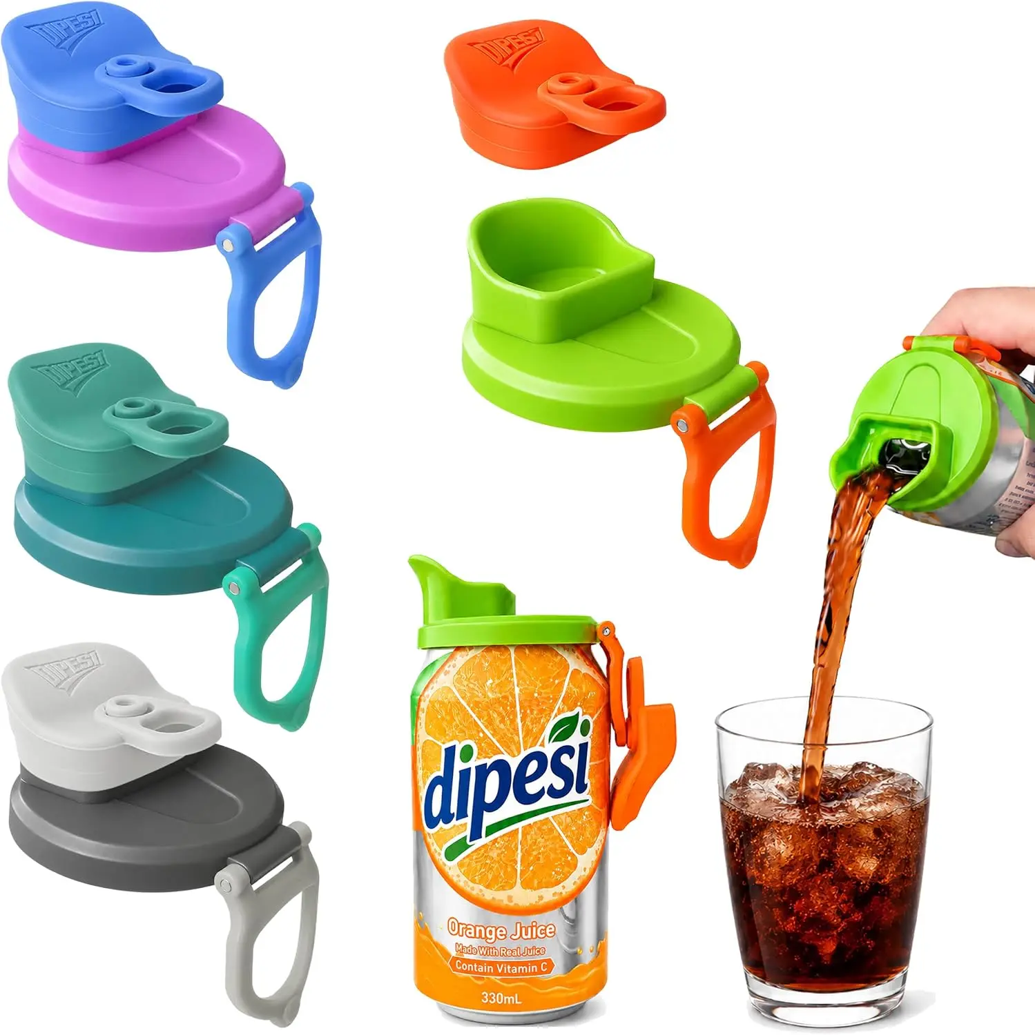 DIPESI 4pcs Soda Can Lid, Reusable Silicone Can Cover with Magnetic Spout, Leak Resistant Drink Top for 12oz 16oz Standard Beverage Cans, Outdoor Camping Drink Accessories