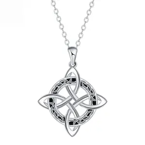 Viking Celtic Knot Necklace for Women Stainless Steel Adjustable Chain Minimalist Norse Pagan Jewelry