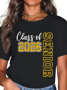 100% Cotton Class of 2026 Senior 26 High School Graduation Black Gold T-Shirt