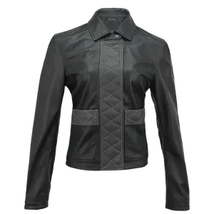 NOIR BOX Women's Sheep Leather Jacket with Zip Closure Flap Cover 2 Pockets Premium Soft Black Leather for Casual Formal Wear