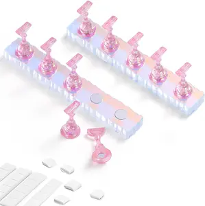 2 Set Nail Holder for Display Painting Nails - Aurora Acrylic Magnetic Practice Nail Stand Set - Fake Nail Holder for Press On Nails with Reusable Adhesive Putty (Pink)