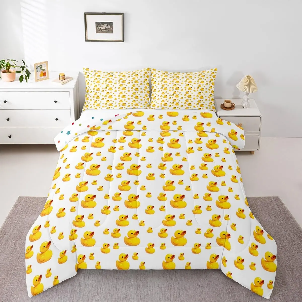 Feelyou Kawaii Microfiber Bedding Set - Camping Travel-Friendly, Breathable Soft Blanket, Duck Prints Cute Ducks Cartoon Comforter, Kids Quilt Cover, Multi-Size Duvet Options