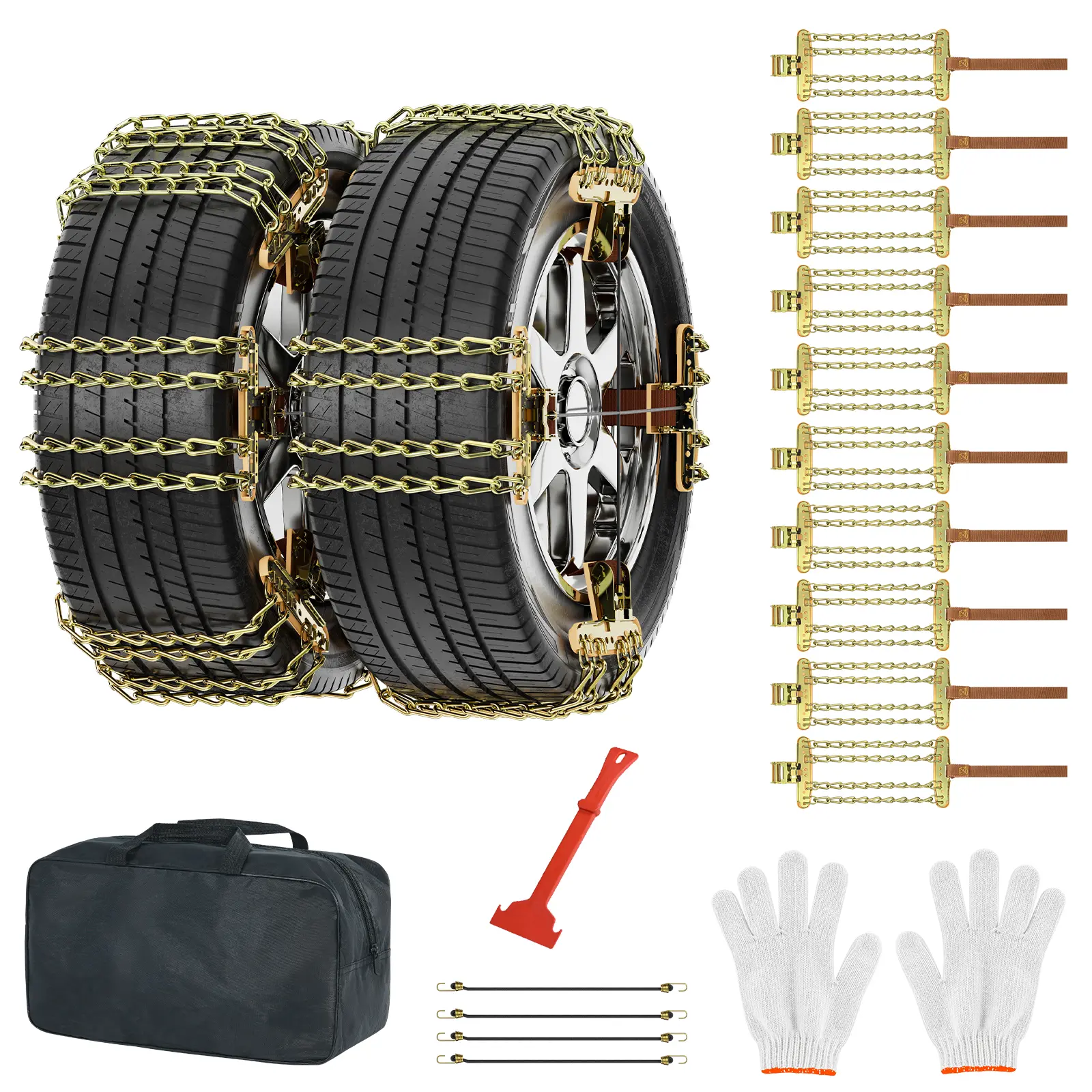 Nuadacaa 10-Pack Upgraded Anti-Slip Heavy-Duty Snow & Ice Tire Chains, Universal Adjustable Design for 215-285mm Tire Width, Portable with Versatile Use to Boost Driving Safety