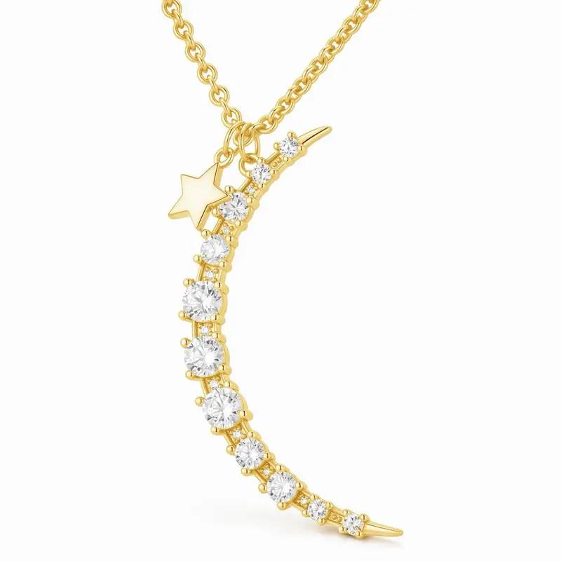 Crescent Moon Clear Crystal High-End Trendy Necklace