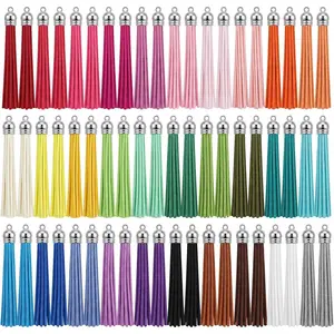60 Pcs Tassel with Silver Caps Bulk 3.3 Inch Multi Colors Faux Suede Tassels for Handbag Keychain Craft and Jewelry DIY