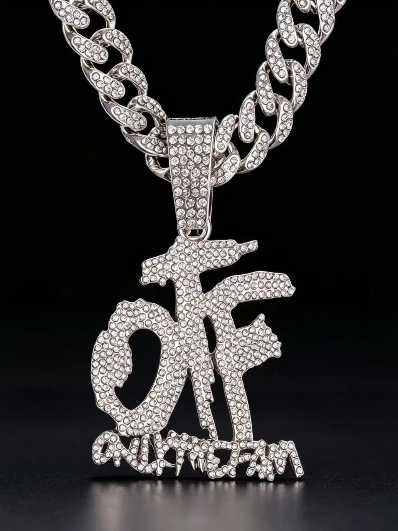 Men's Hip Hop Necklace, Full Diamond Otf Letter Pendant, Cuban Chain Jewelry, Fashion Streetwear Accessories, Fashion Cool Accessories, Stylish Men's Necklace, Cuban Chain, Bling Necklace, Cuban Necklaces, Cuban Link