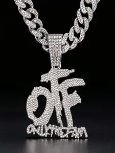 Men's Hip Hop Necklace, Full Diamond Otf Letter Pendant, Cuban Chain Jewelry, Fashion Streetwear Accessories, Stylish Men's Necklace, Cuban Chain, Bling Necklace