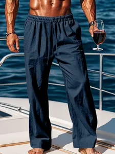 Men's Wide Leg Pants, Slimming Design, Linen Fabric, Casual Style, All Season Wear, Fitted & Thin, Perfect for Daily Commuting