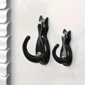 2pcs Cartoon Cat Hook Kitchen Strong Cute Cat Sticky Hook Home Organizer Hook Wall Rear Door Clothes and Hat Hanging Hook