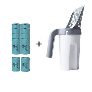 Integrated Cat Litter Scoop Set with Garbage Bag, Home Use Large Capacity Cat Poop Trash Can, Convenient Pet Waste Disposal Tool Litter Box Litter Box Scooper
